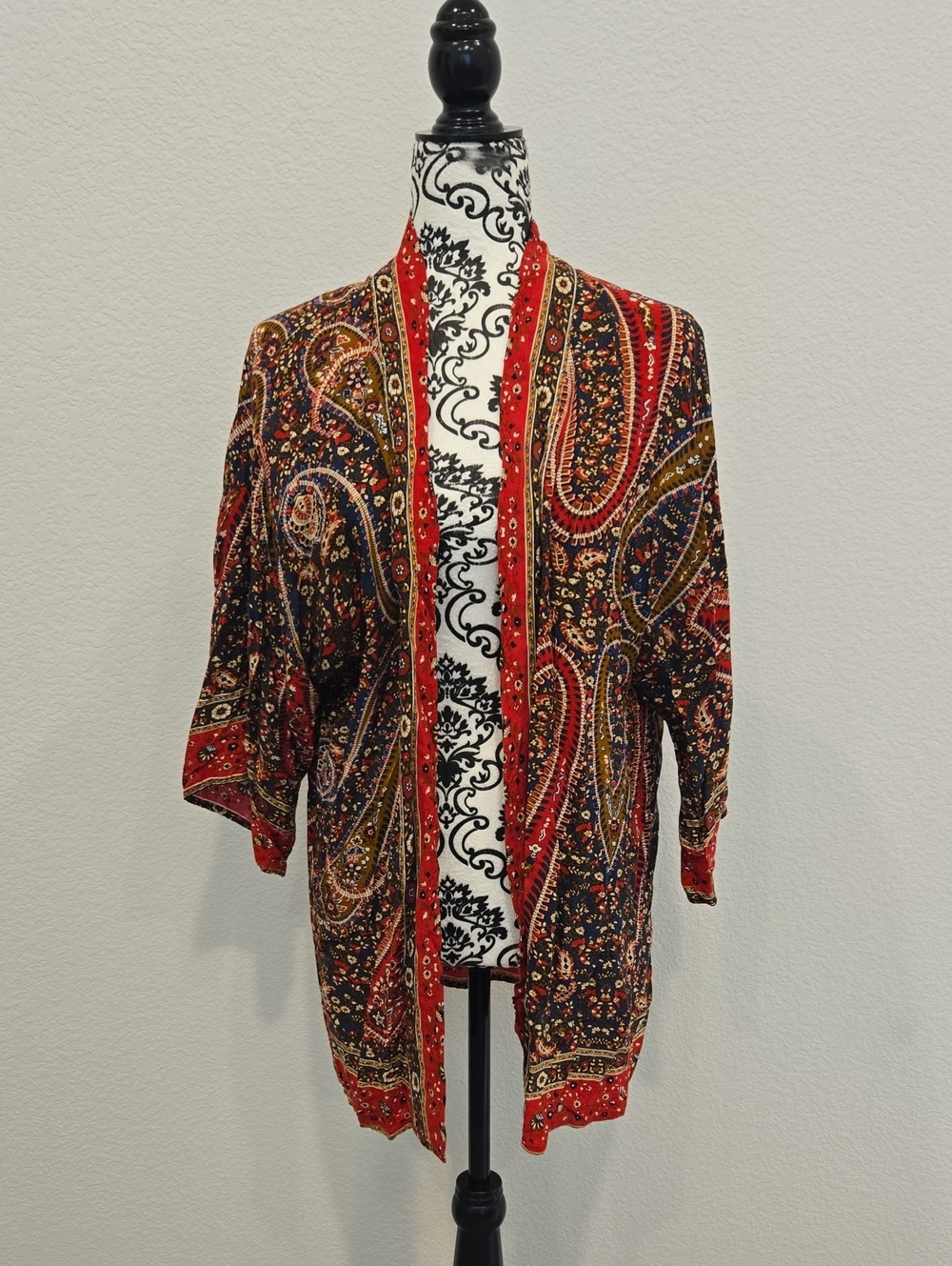 Paisley Open-Front Cardigan - Red Multicolor
